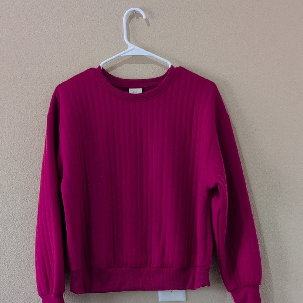 A New Day - Women's Fuchsia Ribbed Crewneck Sweater